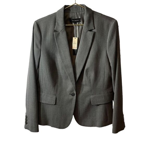 Talbots Grey Blue Wool Blend Single Button Blazer Size 14 NWT - Picture 1 of 11